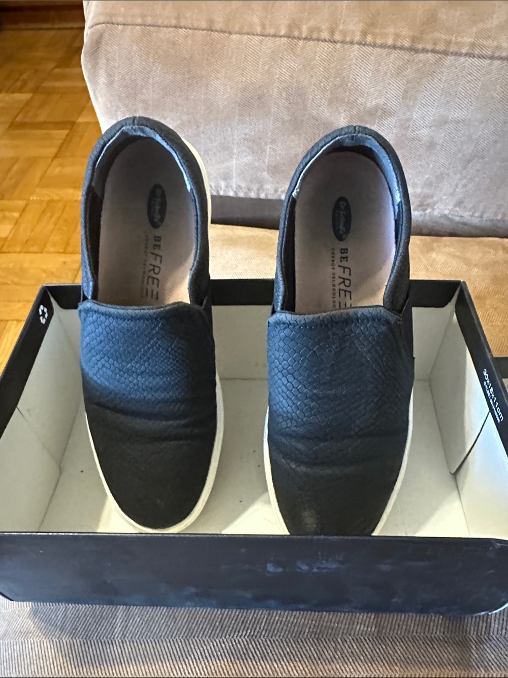 Dr. Scholl's Black Quilted Slip-On Flats with White Sole